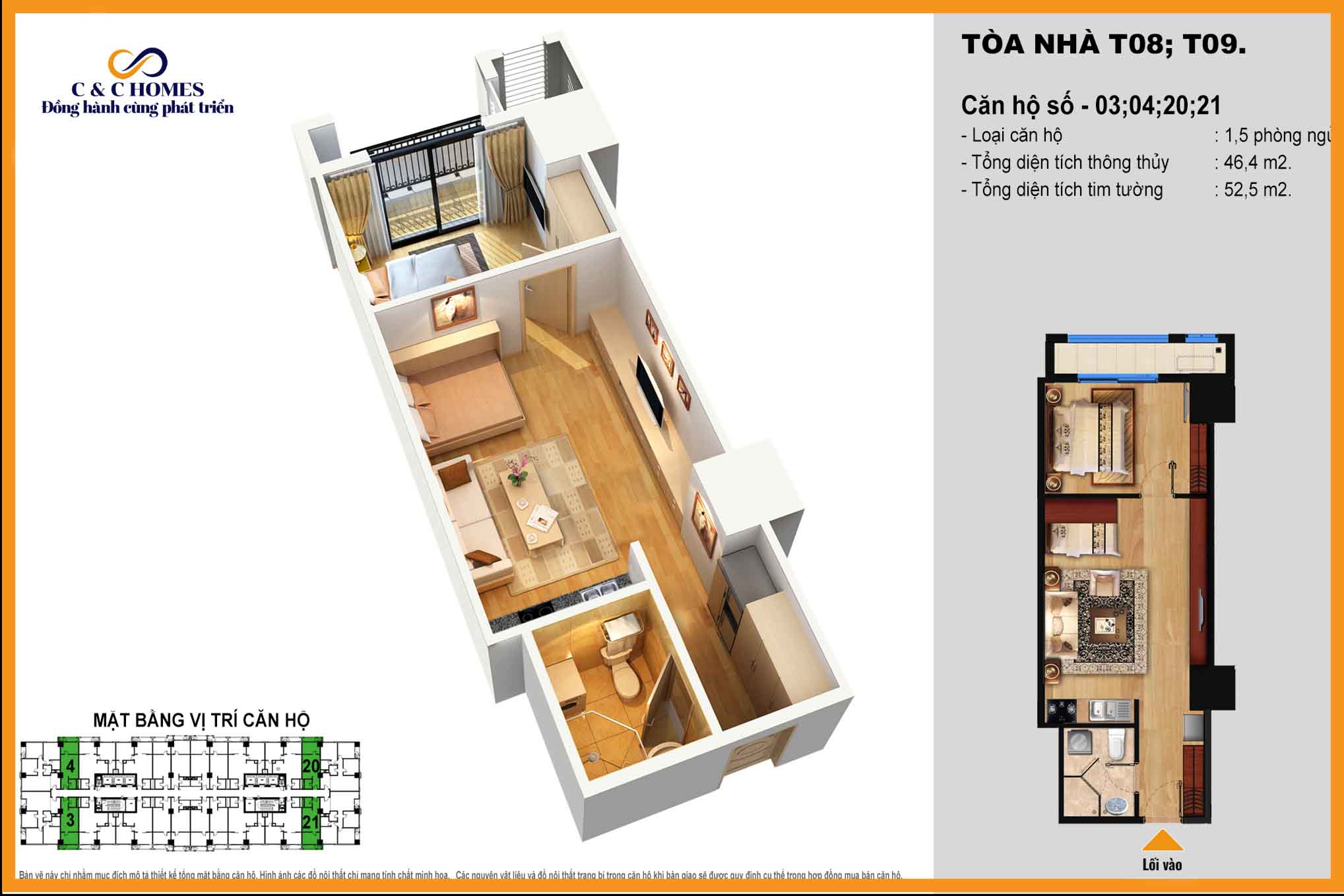 Thiết kế căn hộ 1 phòng ngủ tòa T09 Times City